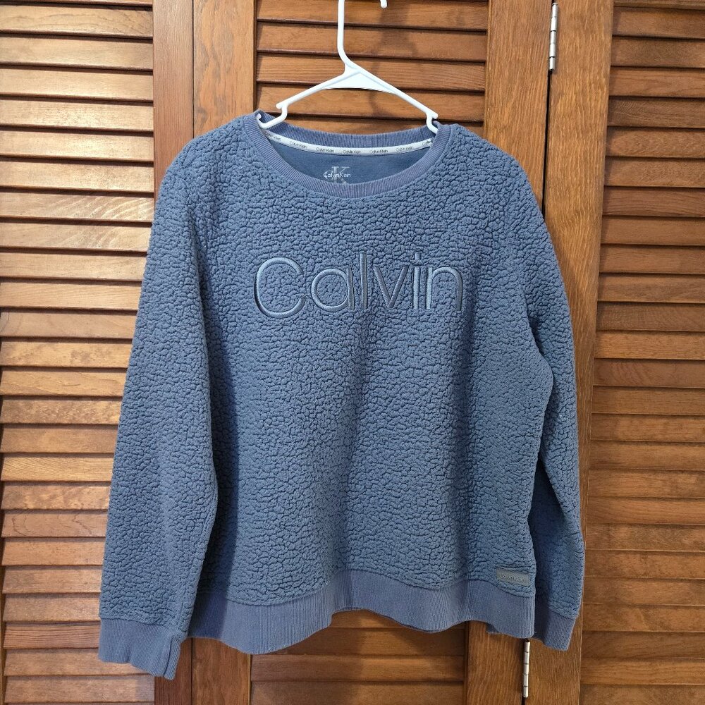 CALVIN KLEIN Women's Long Sleeve Crew Neck Top Sweater, Blue/Grey, Size Large